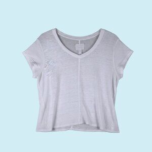 Sigrid Olsen 100% Linen T Shirt Women's XL White V Neck Short Sleeve Basic Tee